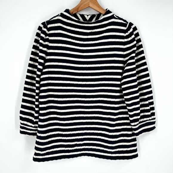 Talbots Medium Lightweight Knit Tops Blue White Stripe Cableknit‎  Puff Sleeve - Picture 1 of 10